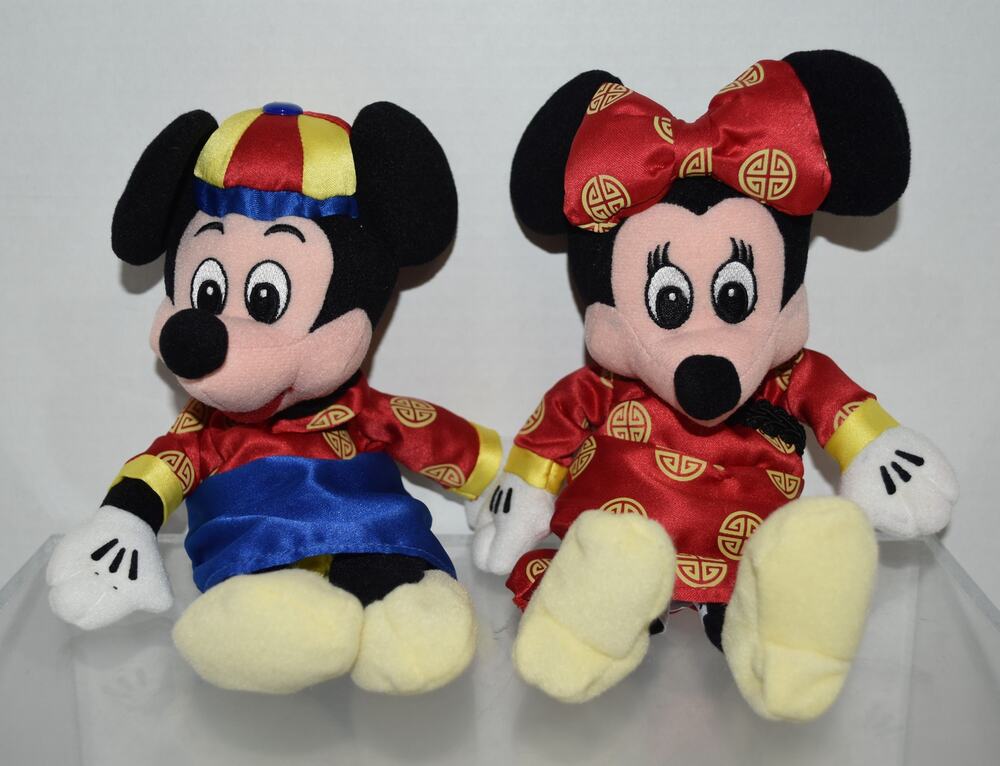 Disney Store Chinese New Year Mickey Minnie M Mini Bean Bag Plush Set No Tags